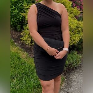 White House Black Market One-Shoulder Black Mini Dress